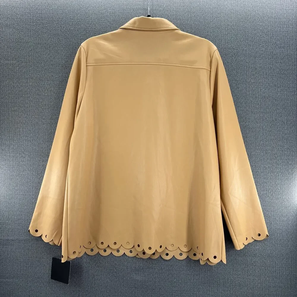 Marc New York Women's Faux Leather Cut Out Design Raw Edge Beige‎ Jacket Size L